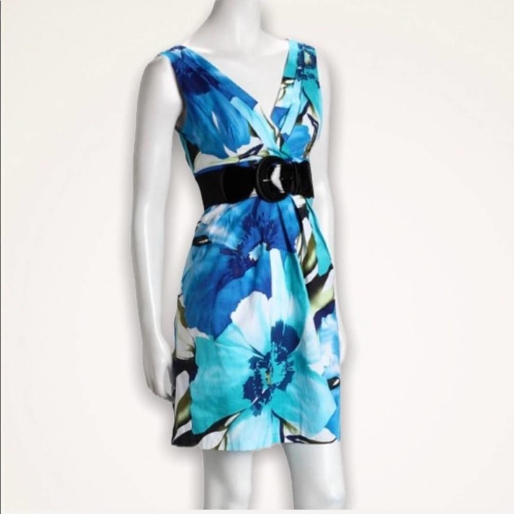 Corey P. Sleeveless Floral Tropical Print Mini‎ Dress Belt Mini Dress Blue 10